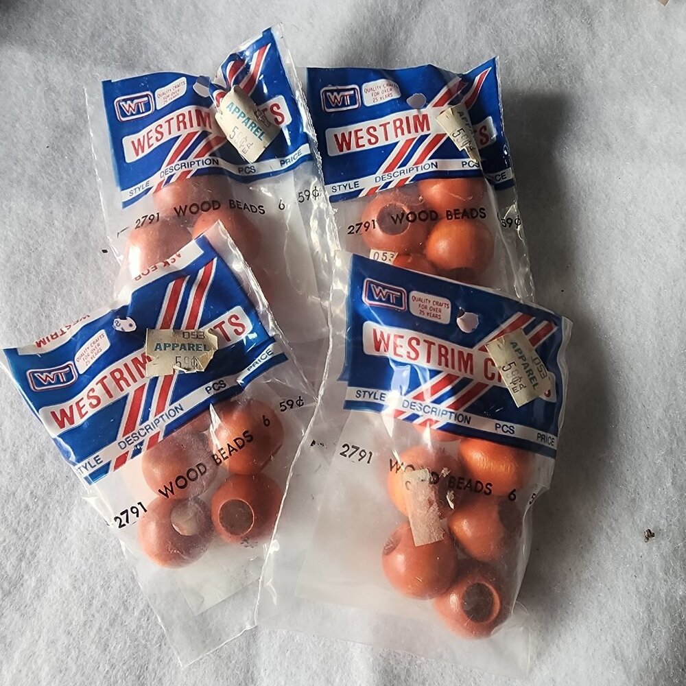 WESTRIM #2791 Wood Beads (4 Packs, 6 Pcs Each) New Vintage Craft Supply